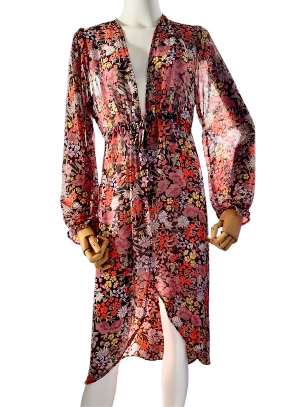 Liberty Love Floral Boho Sheer Kimono Whimsigoth Long Flowy Duster Swim Cover Up